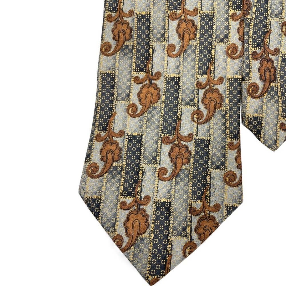 Bill Blass Signature Collection Silk Tie Grey Gold Paisley Geometric Canada Made